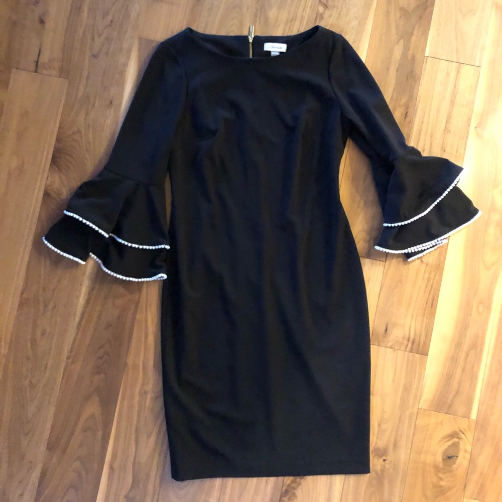 Calvin Klein Black Evening Dress, Pearl Sleeves
